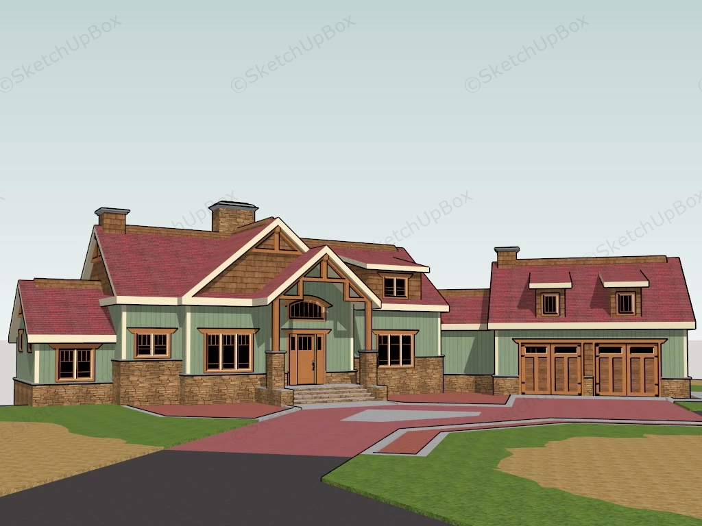 Old Craftsman Style House sketchup model preview - SketchupBox