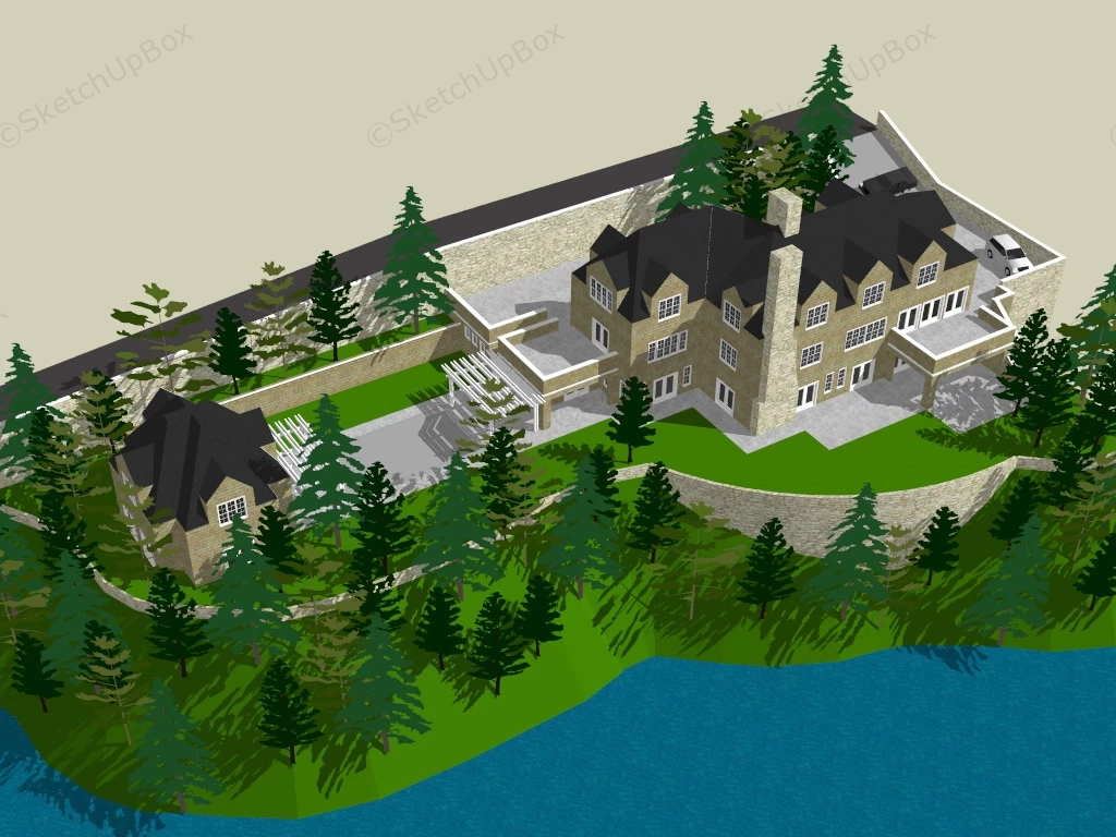 Lake Side Mountain Mansion sketchup model preview - SketchupBox