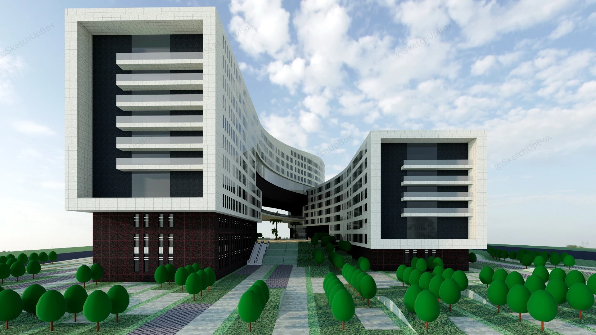 H Shaped Office Building sketchup model preview - SketchupBox