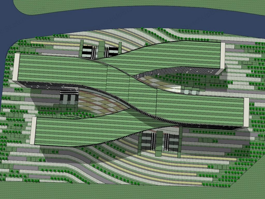 H Shaped Office Building sketchup model preview - SketchupBox