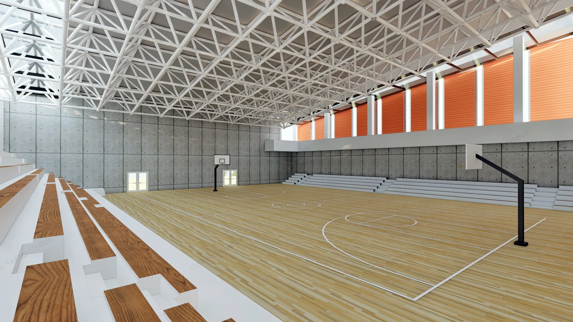 Indoor Full Basketball Court sketchup model preview - SketchupBox