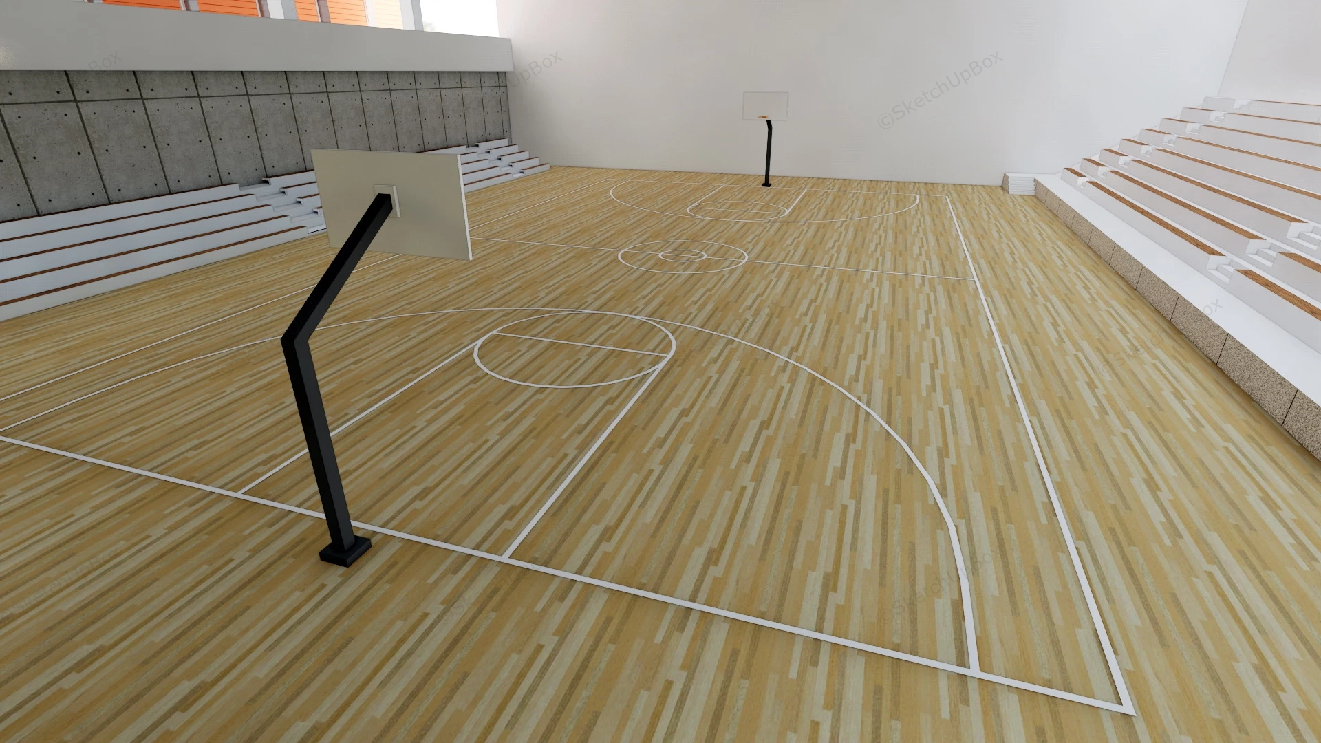 Indoor Full Basketball Court sketchup model preview - SketchupBox