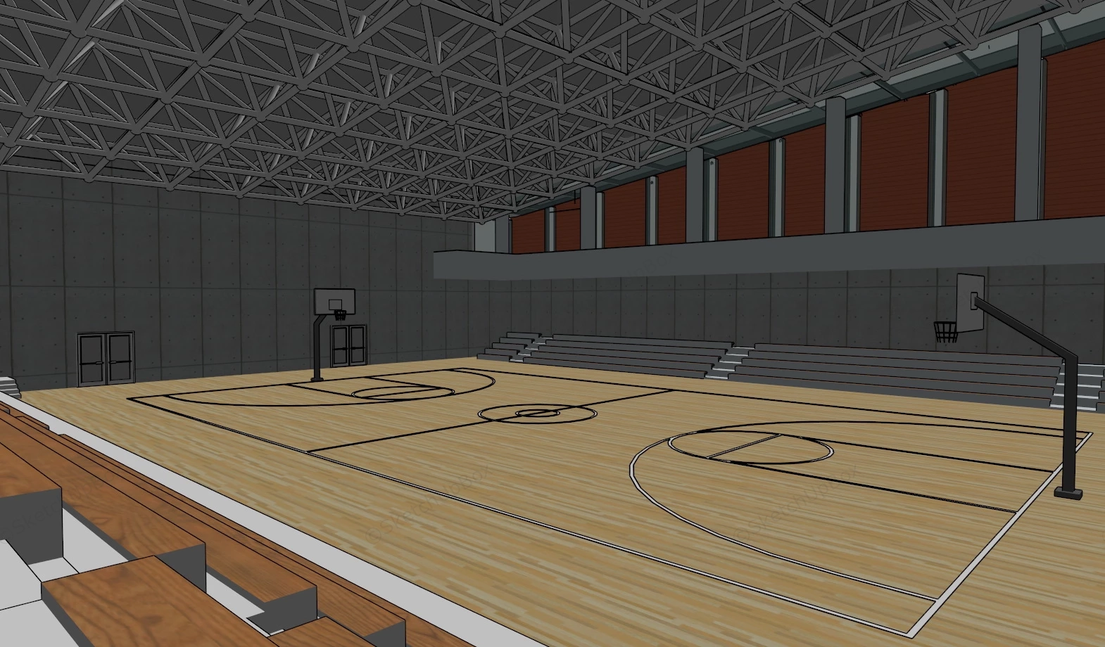 Indoor Full Basketball Court sketchup model preview - SketchupBox