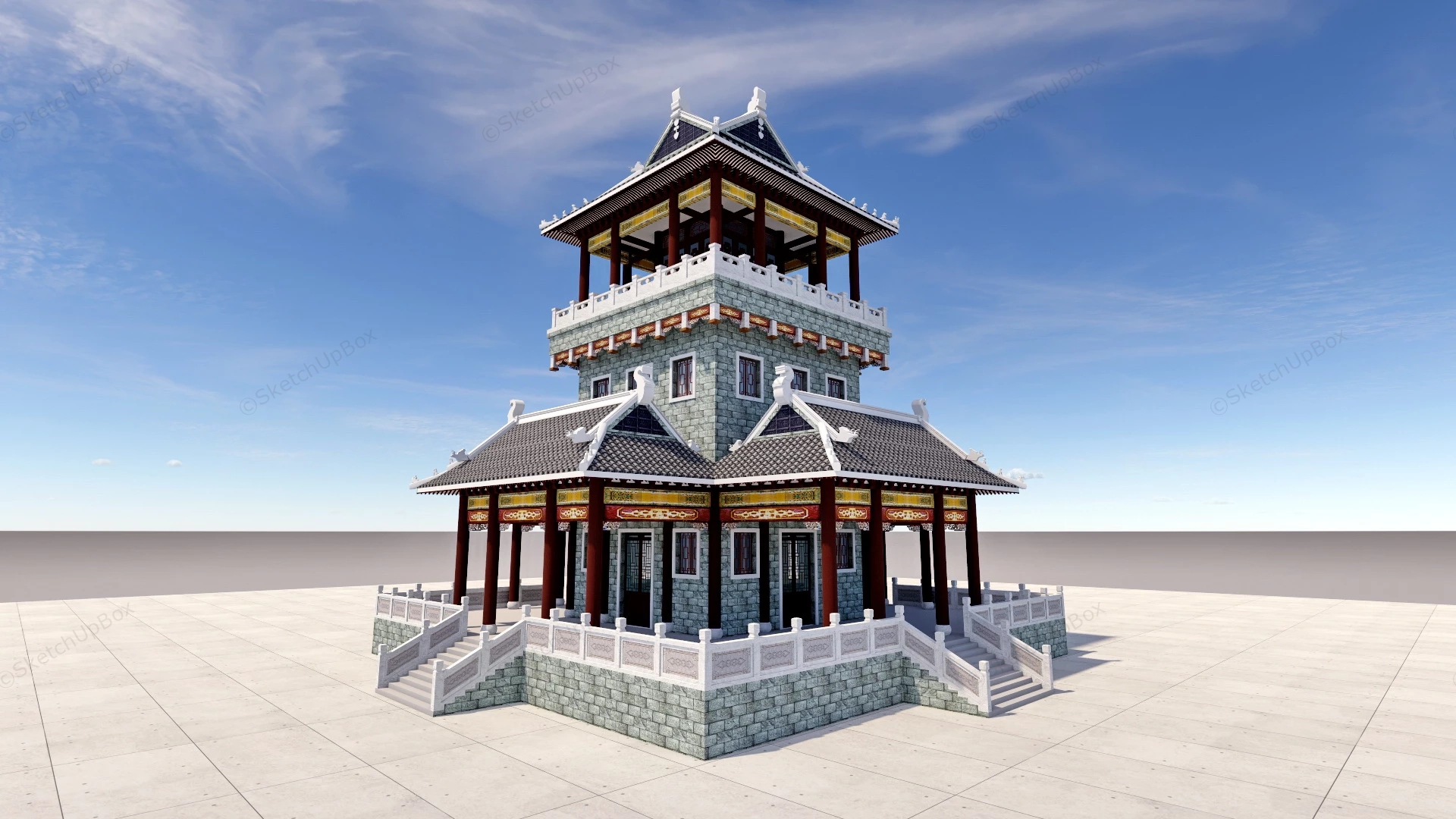 Traditional Chinese Pagoda sketchup model preview - SketchupBox