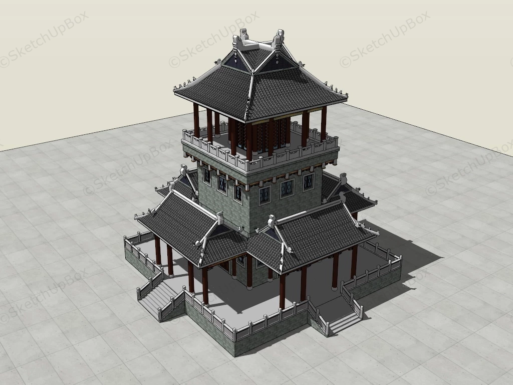 Traditional Chinese Pagoda sketchup model preview - SketchupBox