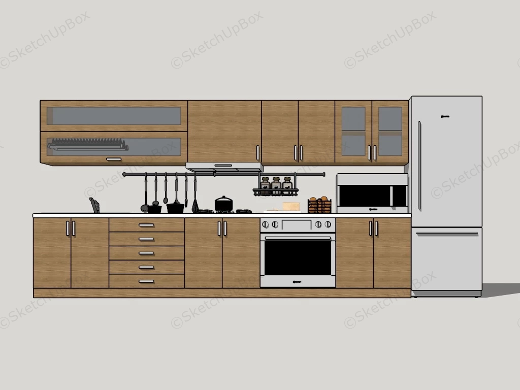 One Wall Galley Kitchen sketchup model preview - SketchupBox