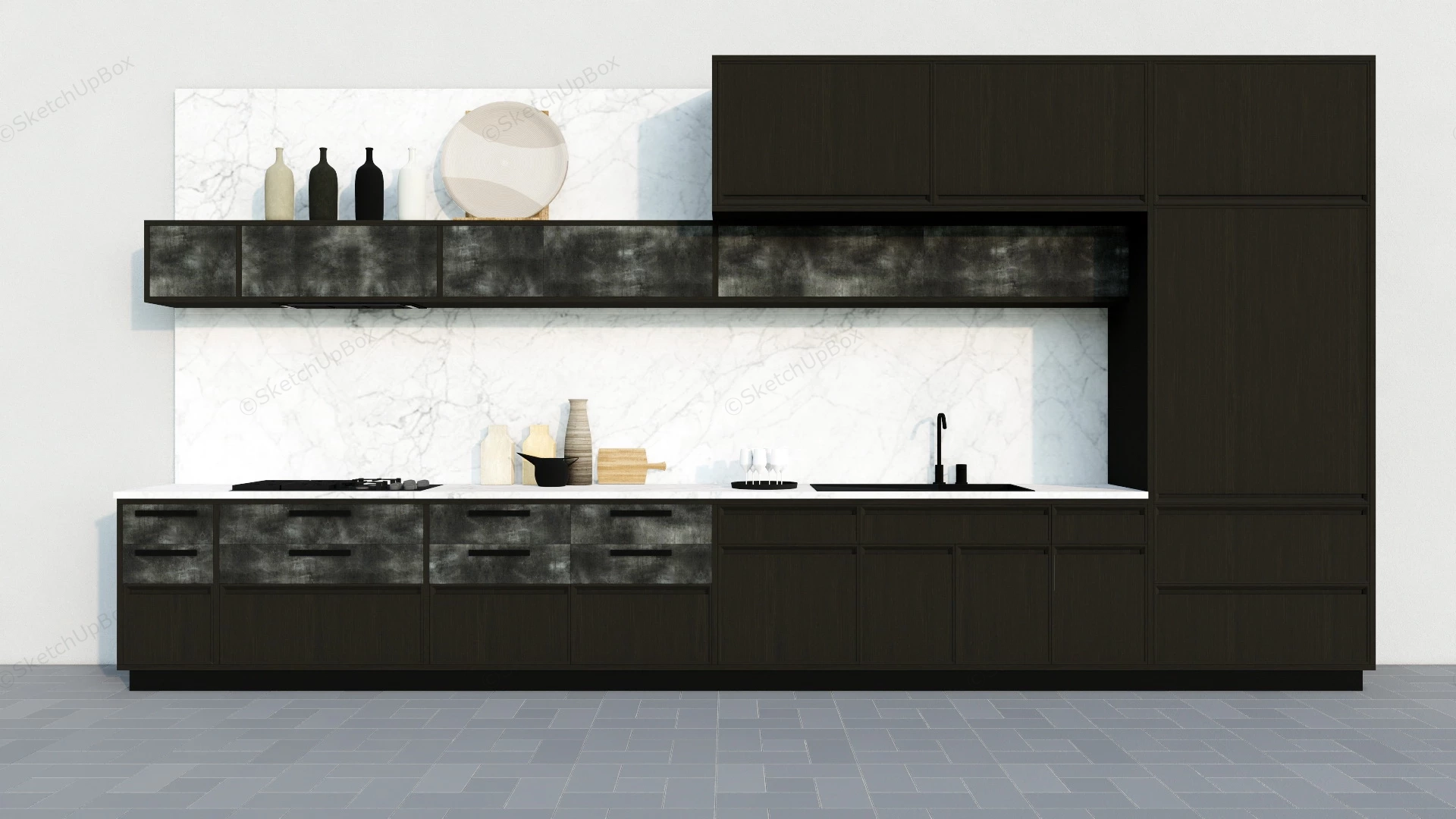 Black Kitchen Cabinets With White Backsplash sketchup model preview - SketchupBox