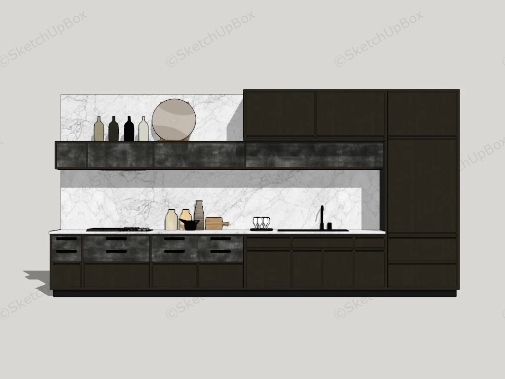 Black Kitchen Cabinets With White Backsplash sketchup model preview - SketchupBox