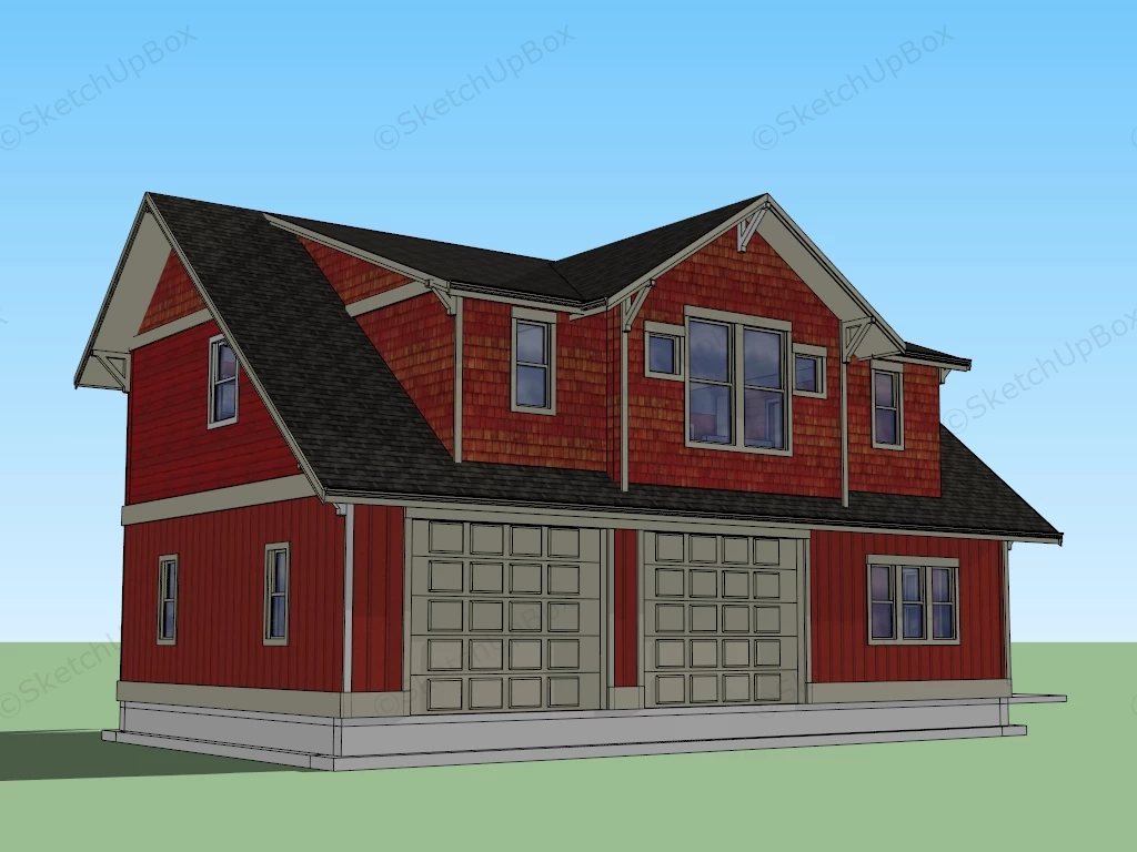 Red Small House With Garage sketchup model preview - SketchupBox