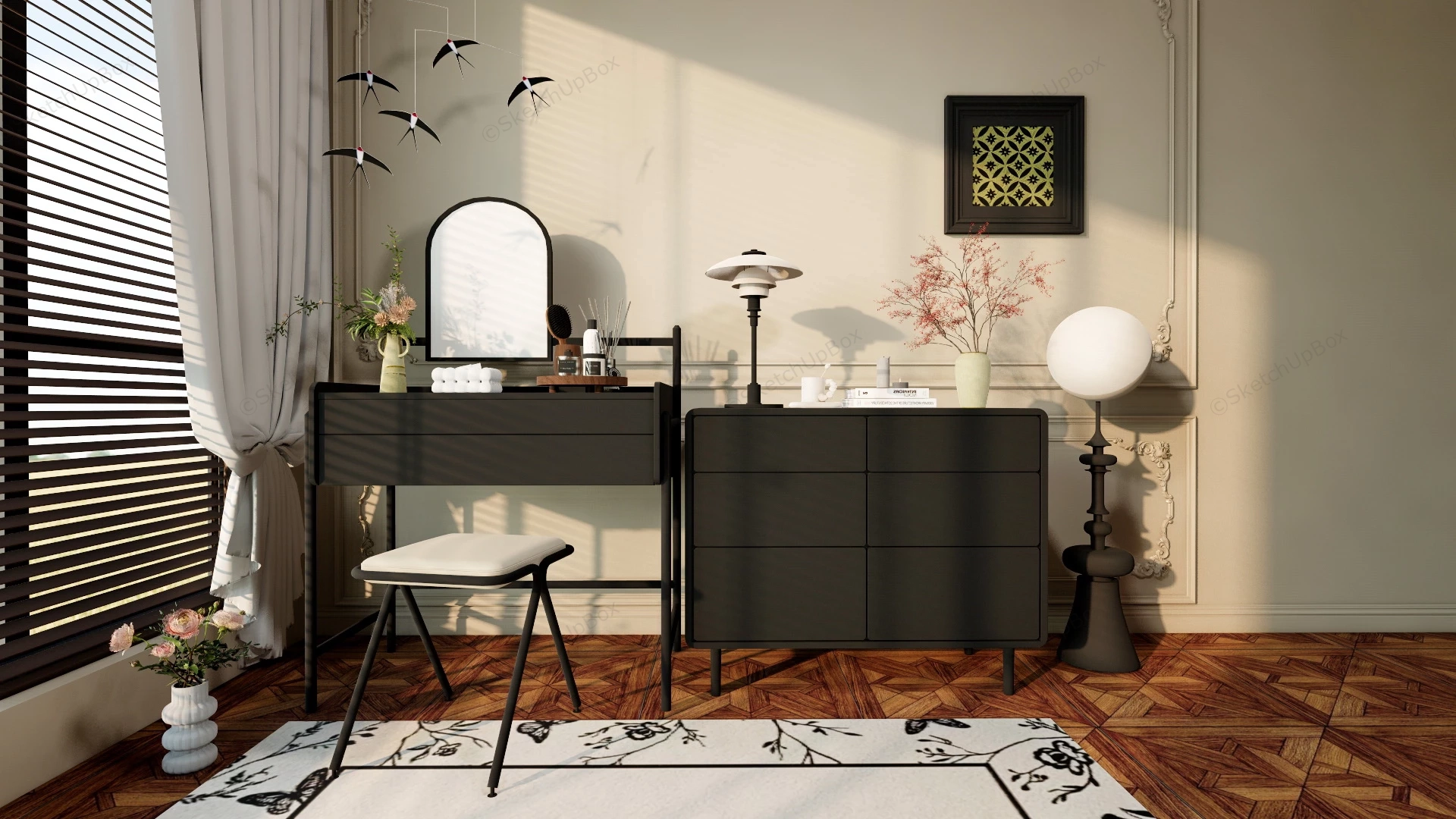 Painted Black Dresser And Dressing Table sketchup model preview - SketchupBox