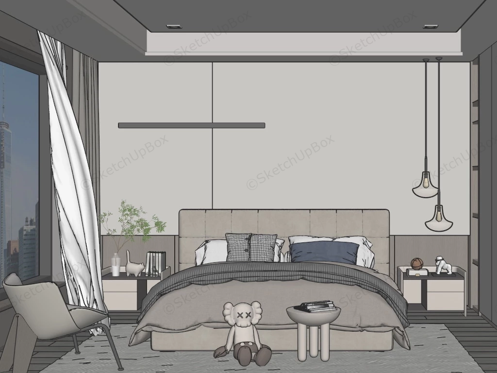 Modern Bedroom With Wardrobe sketchup model preview - SketchupBox