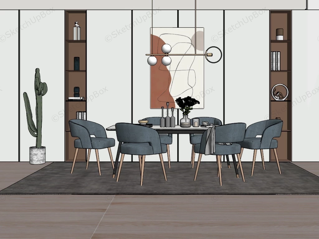 Chic Dining Room With Accent Wall sketchup model preview - SketchupBox