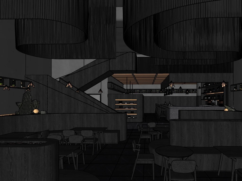 Dark Restaurant Interior sketchup model preview - SketchupBox