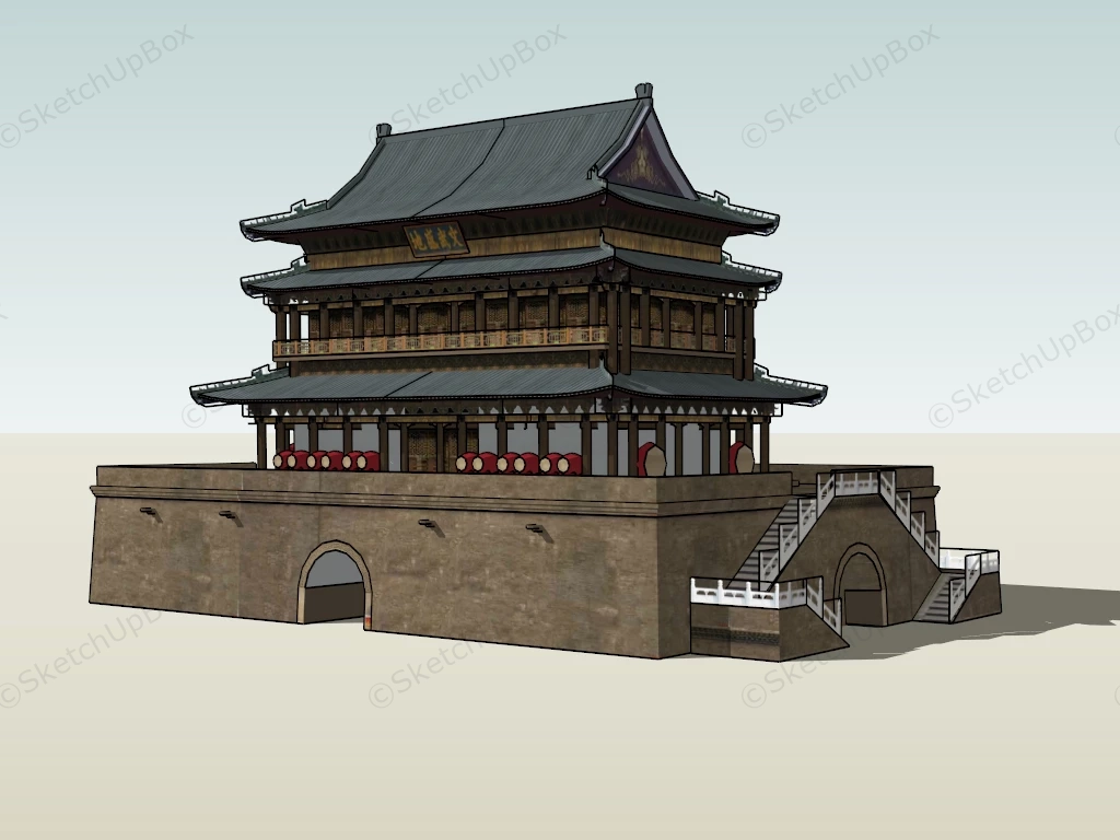 Ancient Chinese City Gate sketchup model preview - SketchupBox