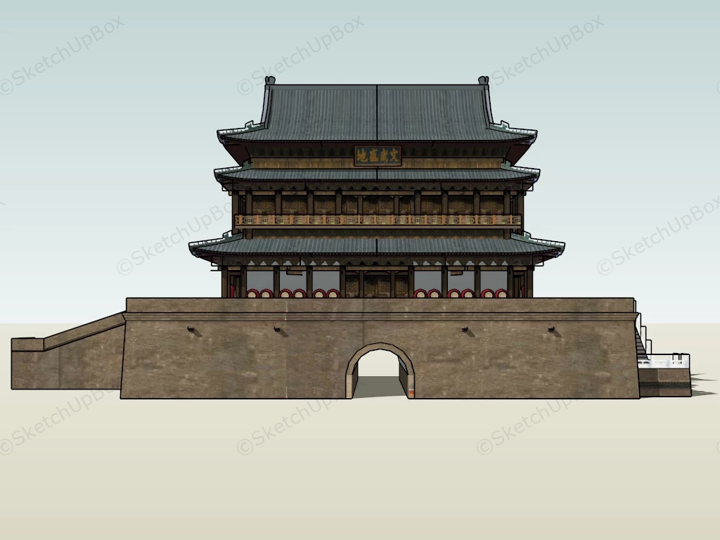 Ancient Chinese City Gate sketchup model preview - SketchupBox