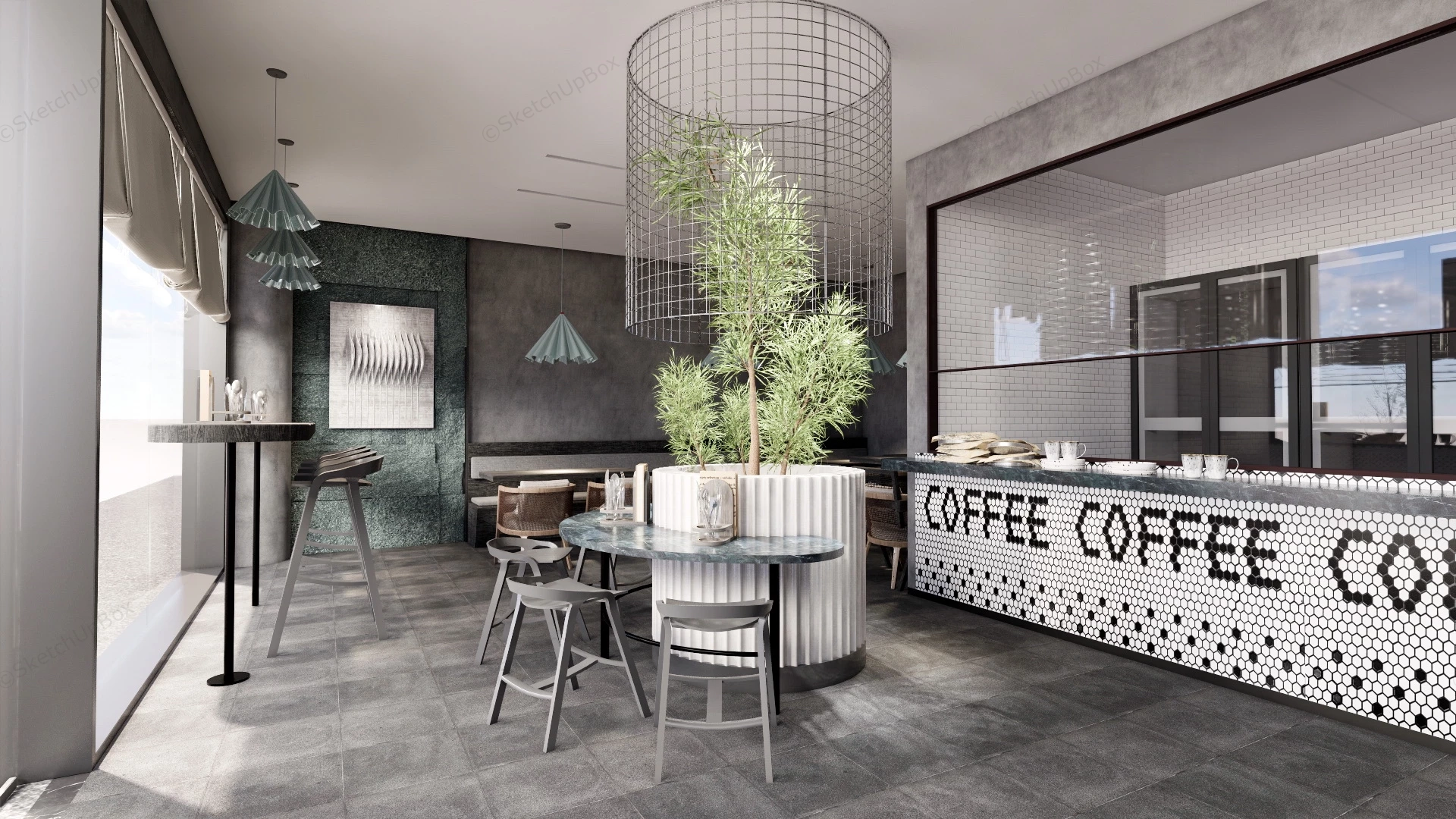 Rustic Industrial Coffee Shop Design sketchup model preview - SketchupBox