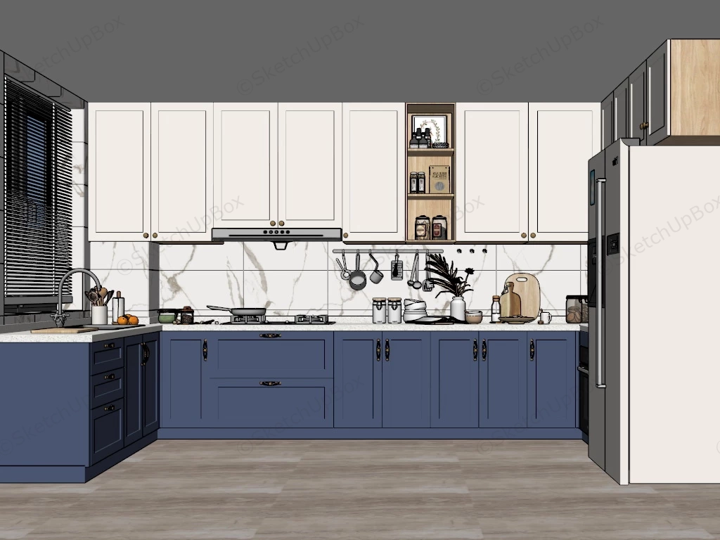 Blue And White Kitchen Design sketchup model preview - SketchupBox