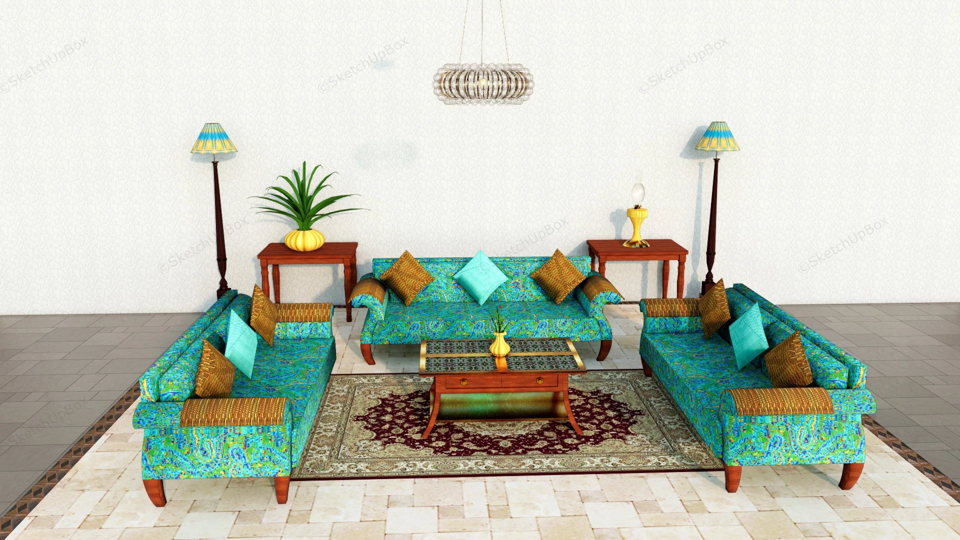 Mediterranean Style Living Room Furniture sketchup model preview - SketchupBox