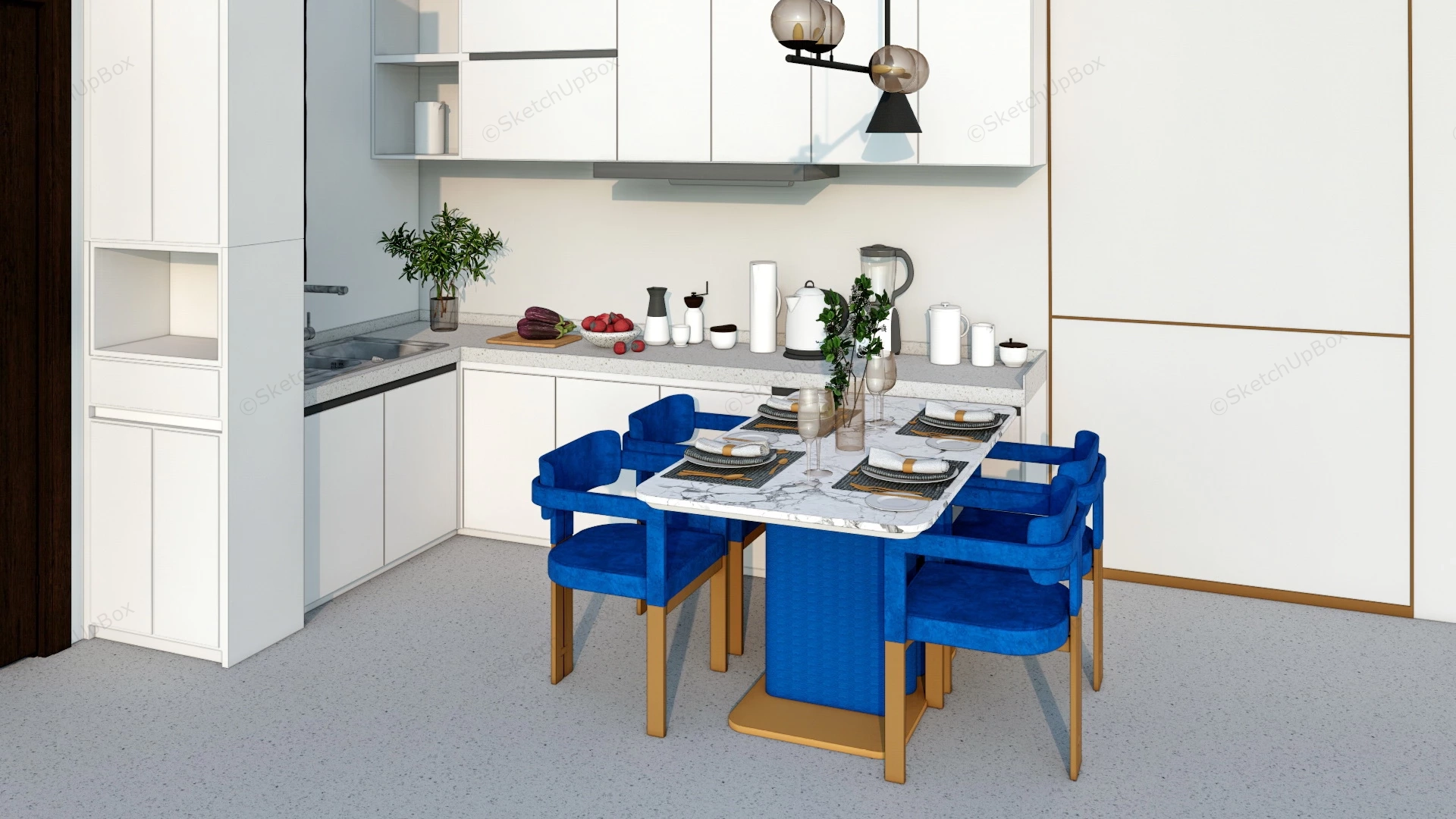 Small Apartment Kitchen With Dining Set sketchup model preview - SketchupBox