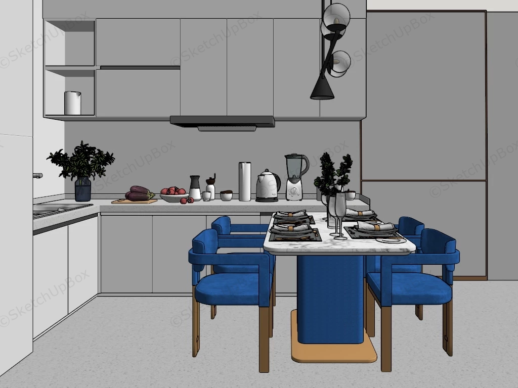 Small Apartment Kitchen With Dining Set sketchup model preview - SketchupBox