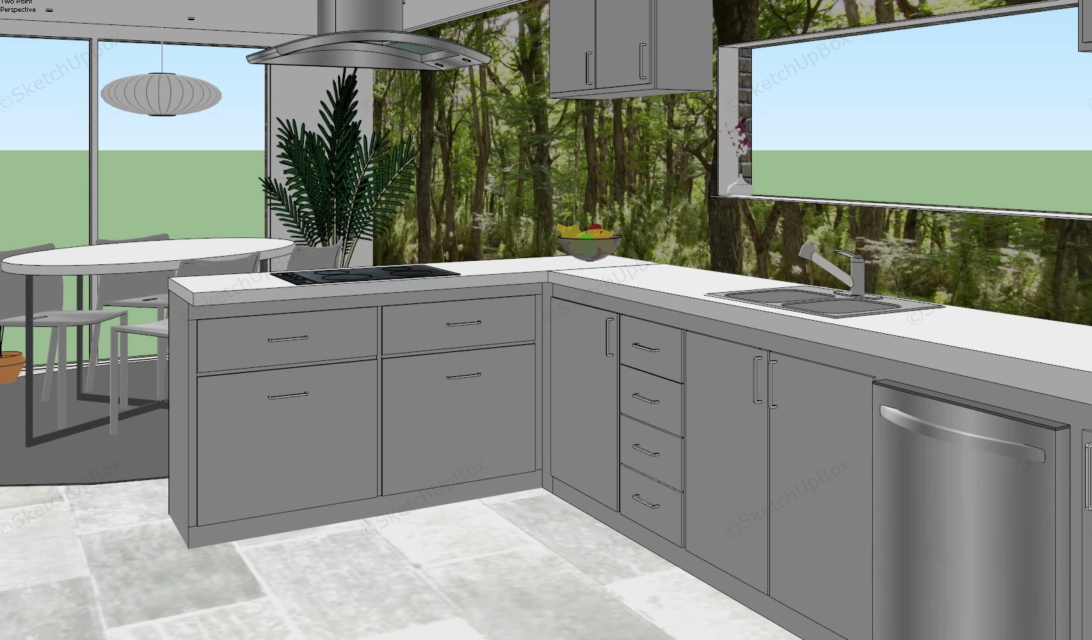 Country Kitchen And Dining Room Combo sketchup model preview - SketchupBox