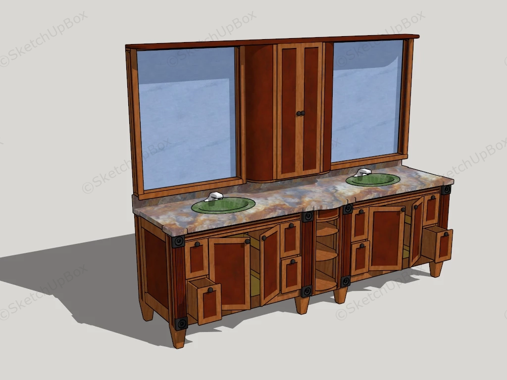 Vintage Double Sink Vanity sketchup model preview - SketchupBox