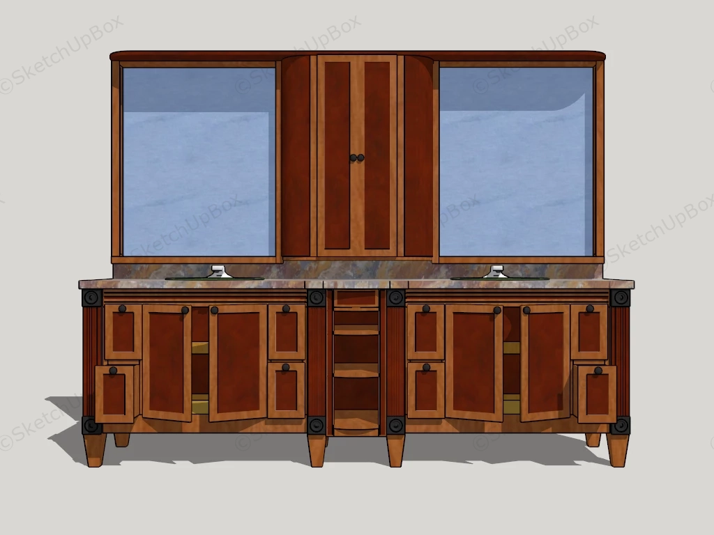 Vintage Double Sink Vanity sketchup model preview - SketchupBox