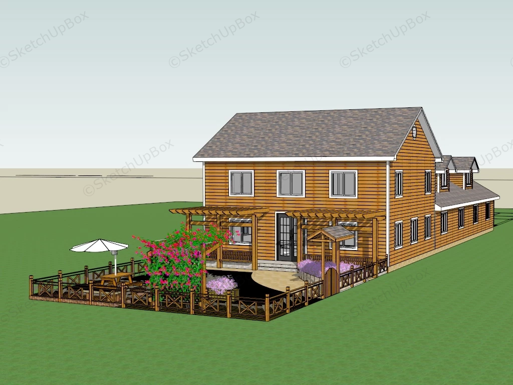 Wooden Country House Plan sketchup model preview - SketchupBox