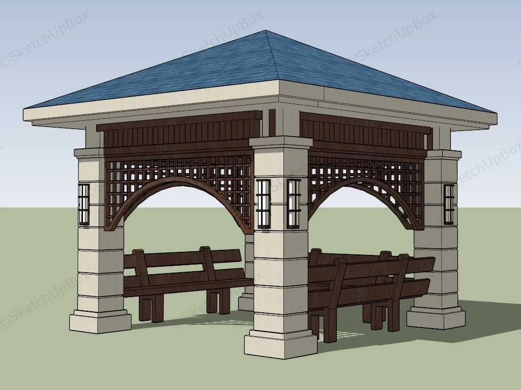 Pavilion With Benches sketchup model preview - SketchupBox