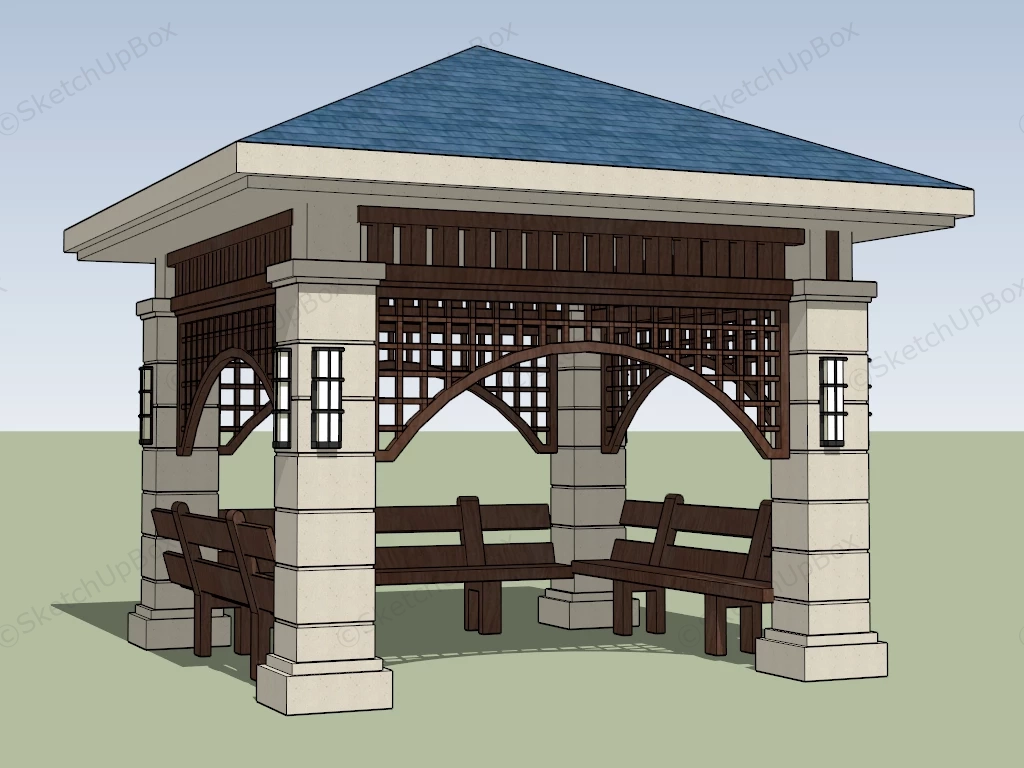 Pavilion With Benches sketchup model preview - SketchupBox