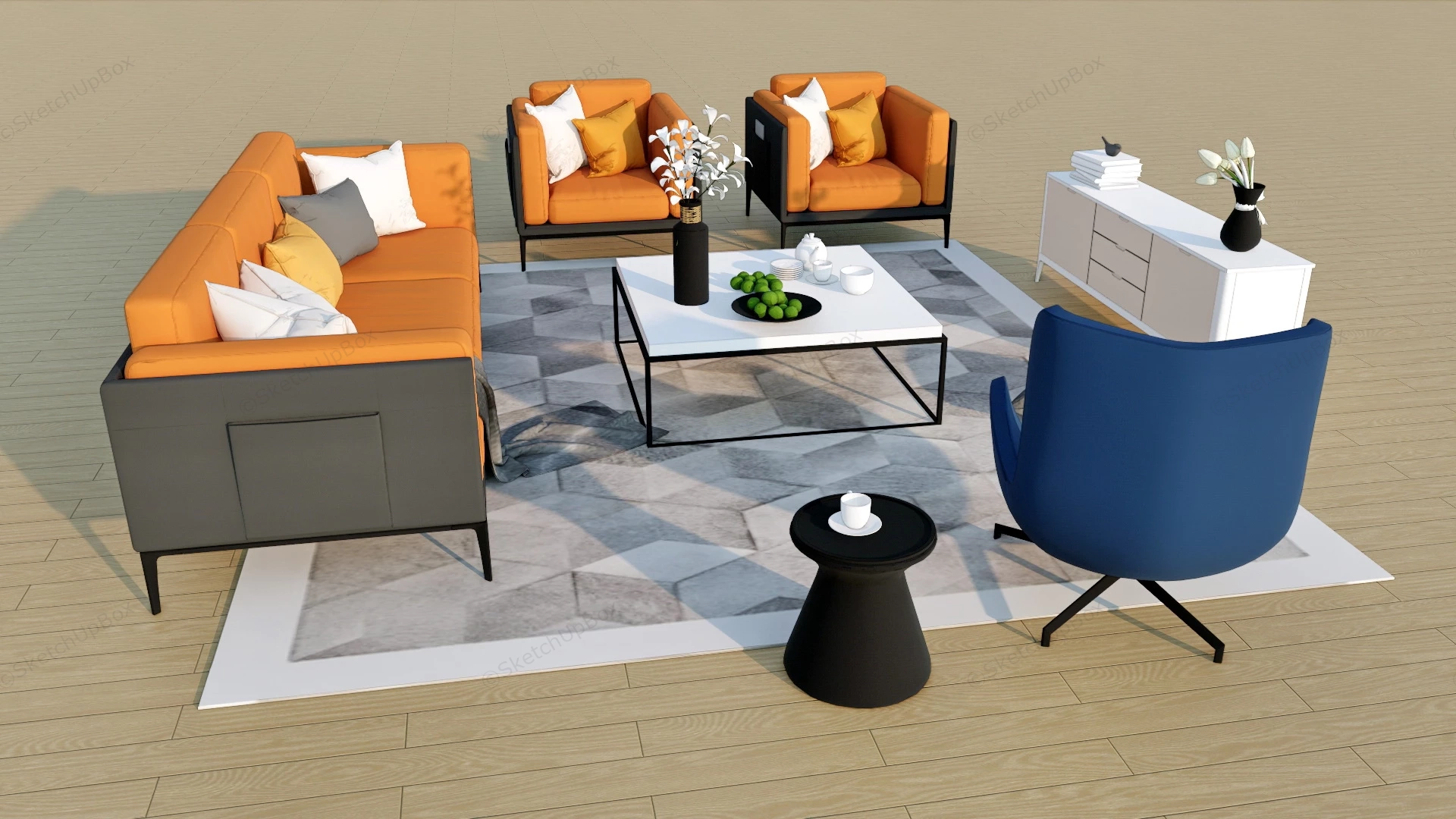 Black And Orange Living Room Set sketchup model preview - SketchupBox