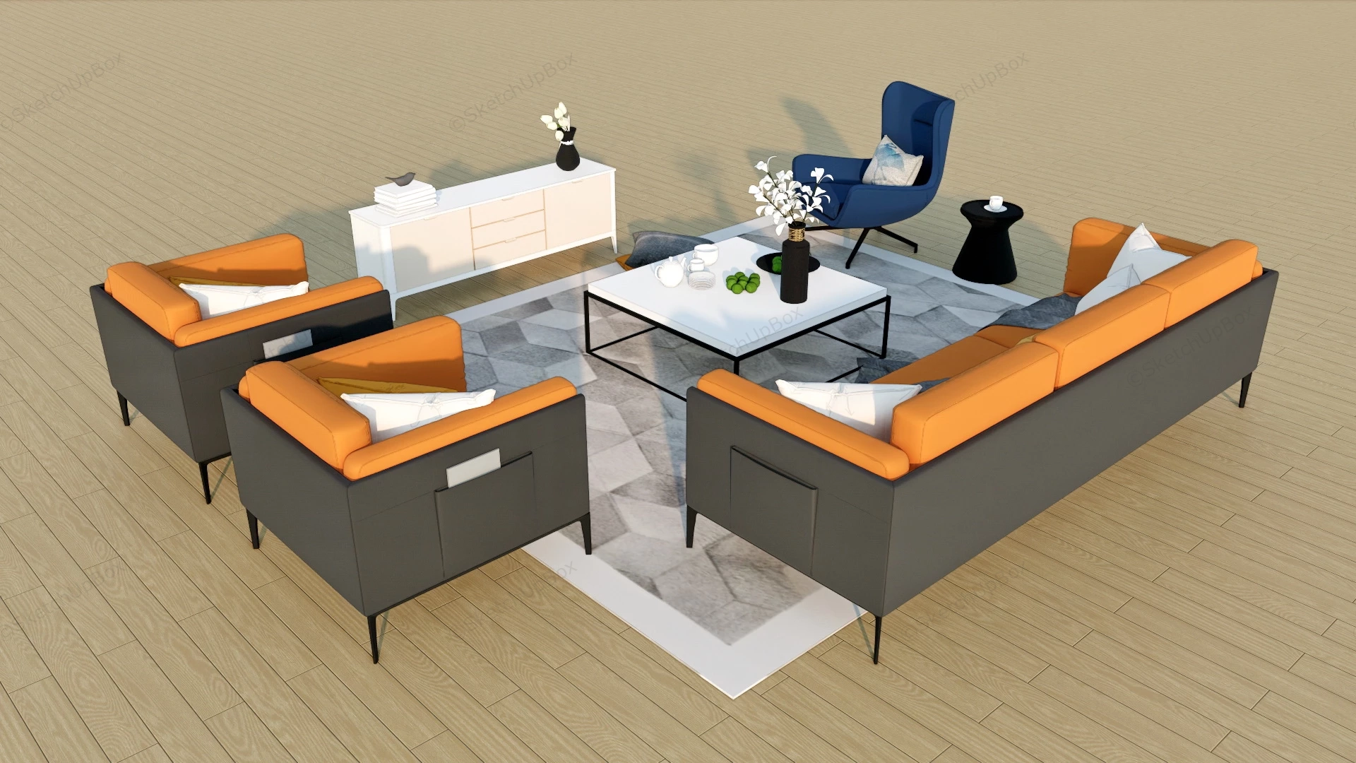 Black And Orange Living Room Set sketchup model preview - SketchupBox