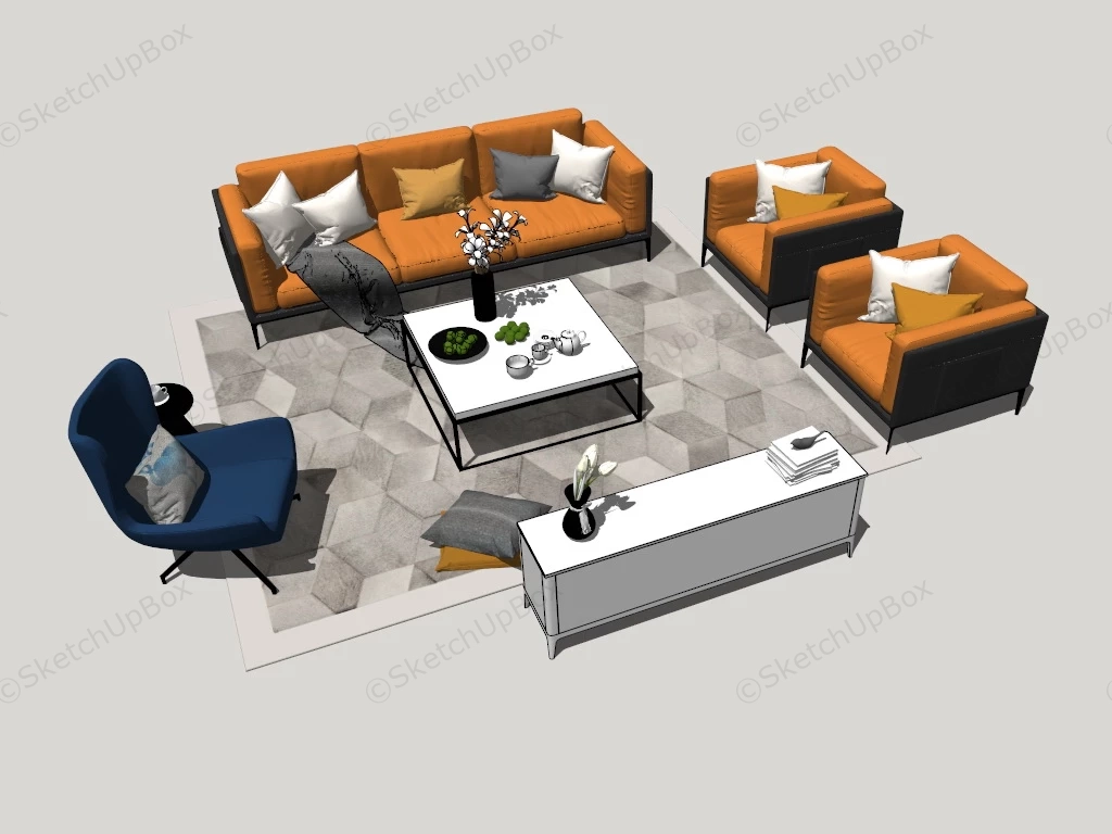 Black And Orange Living Room Set sketchup model preview - SketchupBox