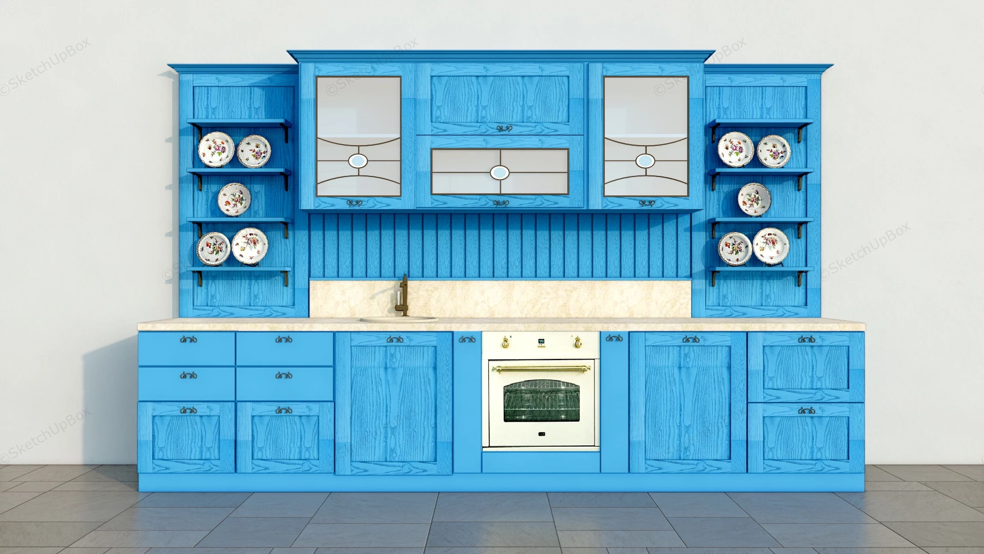 Blue Retro Kitchen Cabinet Ideas sketchup model preview - SketchupBox