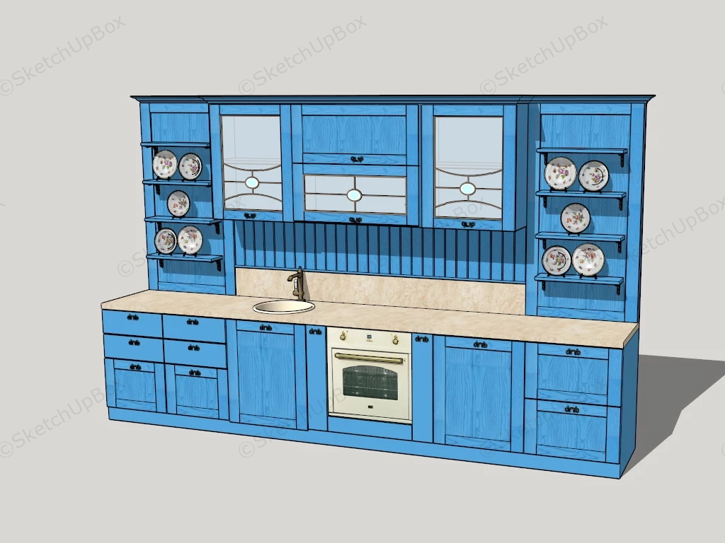 Blue Retro Kitchen Cabinet Ideas sketchup model preview - SketchupBox