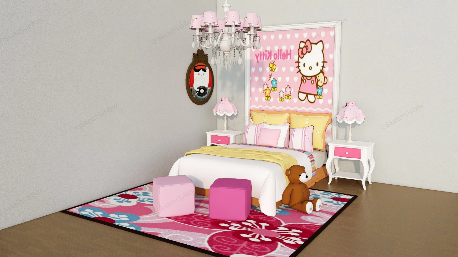 Hello Kitty Bedroom Idea sketchup model preview - SketchupBox