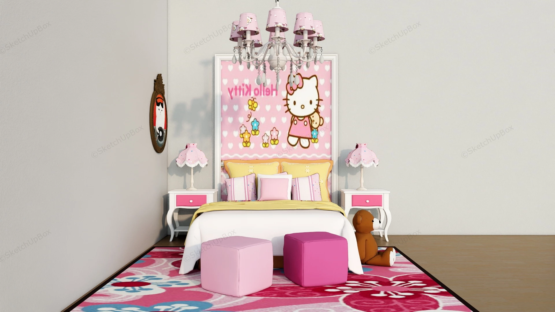 Hello Kitty Bedroom Idea sketchup model preview - SketchupBox