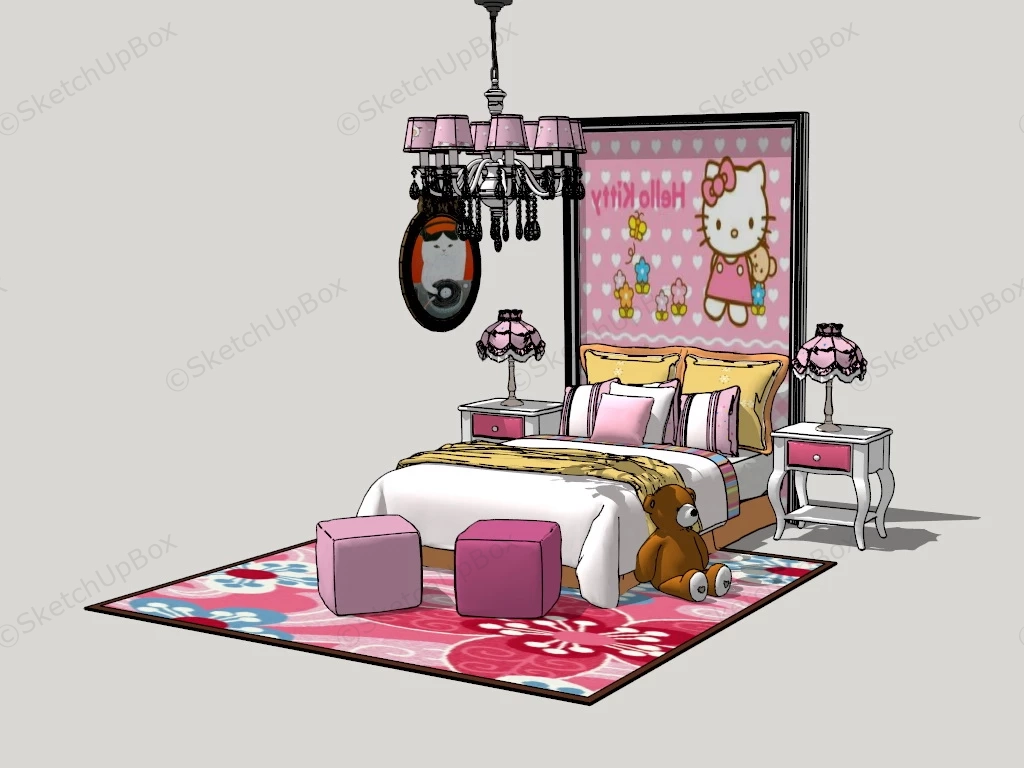 Hello Kitty Bedroom Idea sketchup model preview - SketchupBox