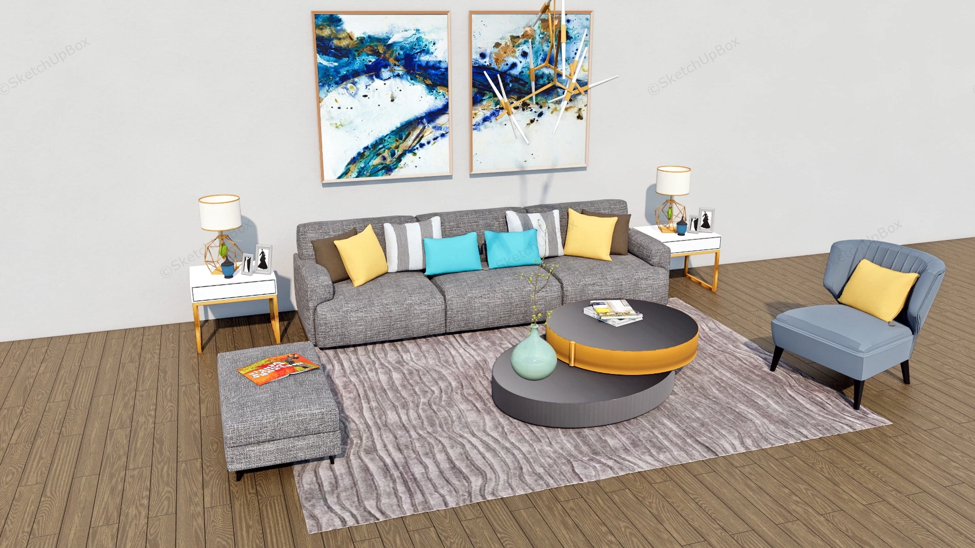 Modern Living Room Decor Ideas sketchup model preview - SketchupBox