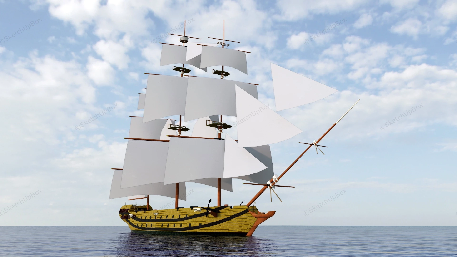 18th Century Warship sketchup model preview - SketchupBox