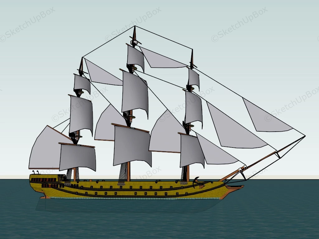 18th Century Warship sketchup model preview - SketchupBox