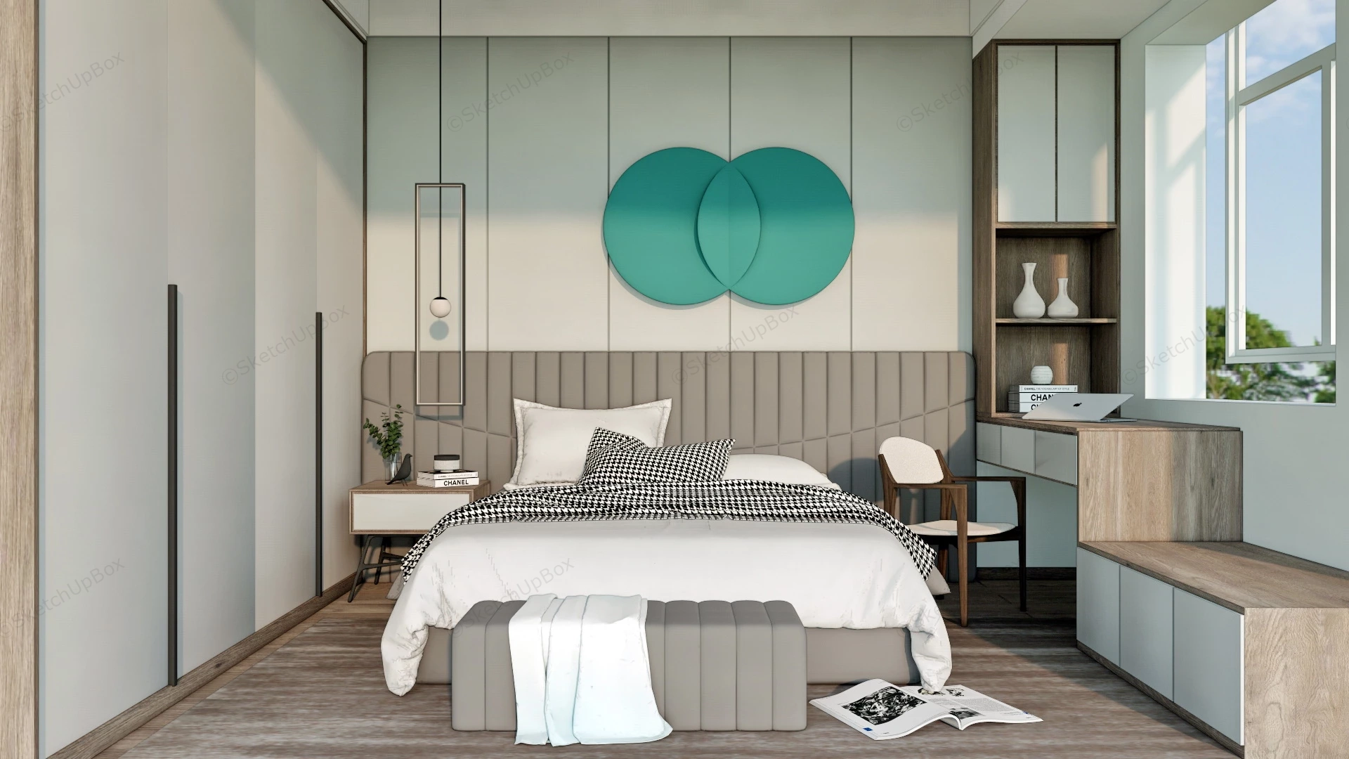 Modern Bedroom Idea With Working Area sketchup model preview - SketchupBox