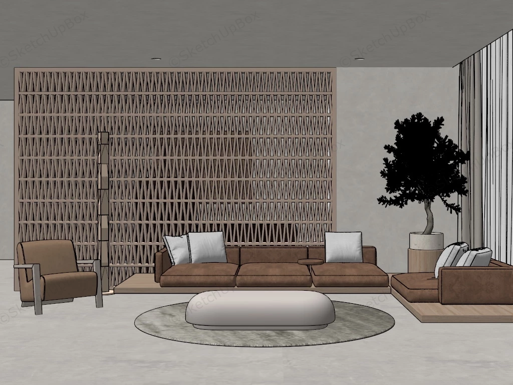 Modern Japanese Living Room sketchup model preview - SketchupBox