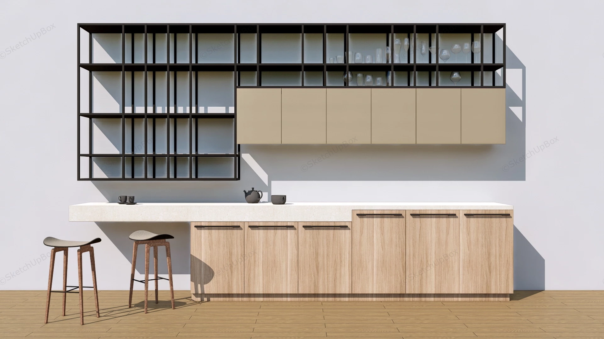 Modern Home Bar With Wall Shelves sketchup model preview - SketchupBox