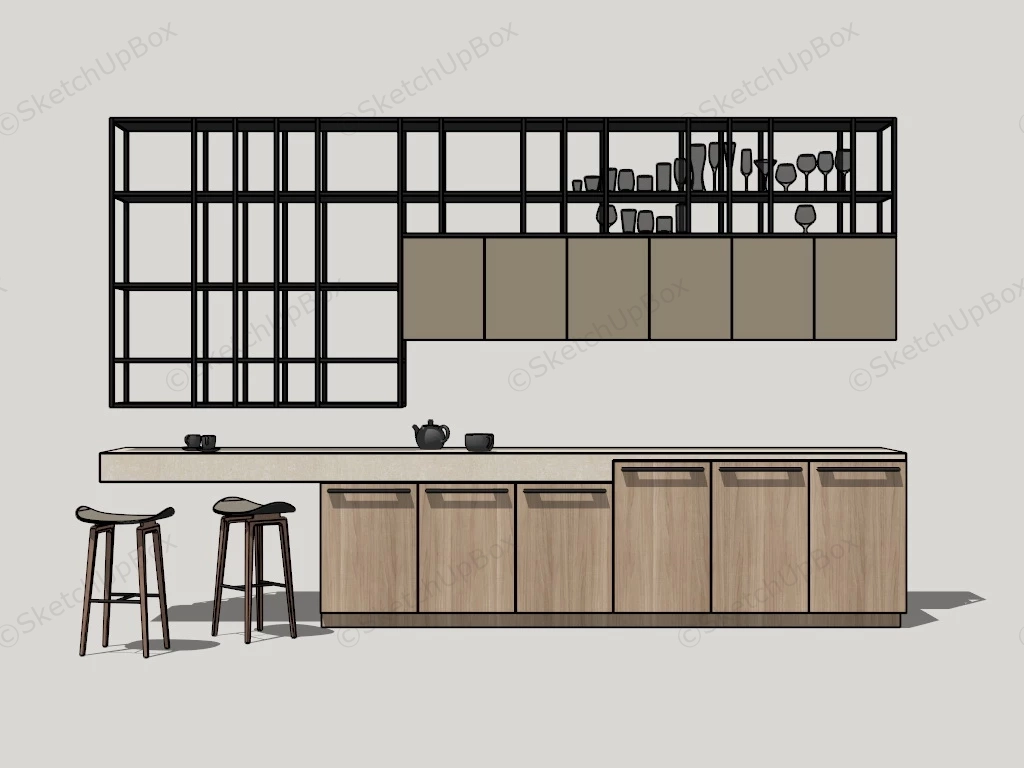 Modern Home Bar With Wall Shelves sketchup model preview - SketchupBox