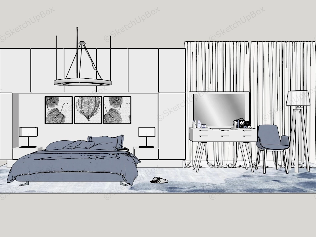 Master Bedroom With Dressing Table sketchup model preview - SketchupBox