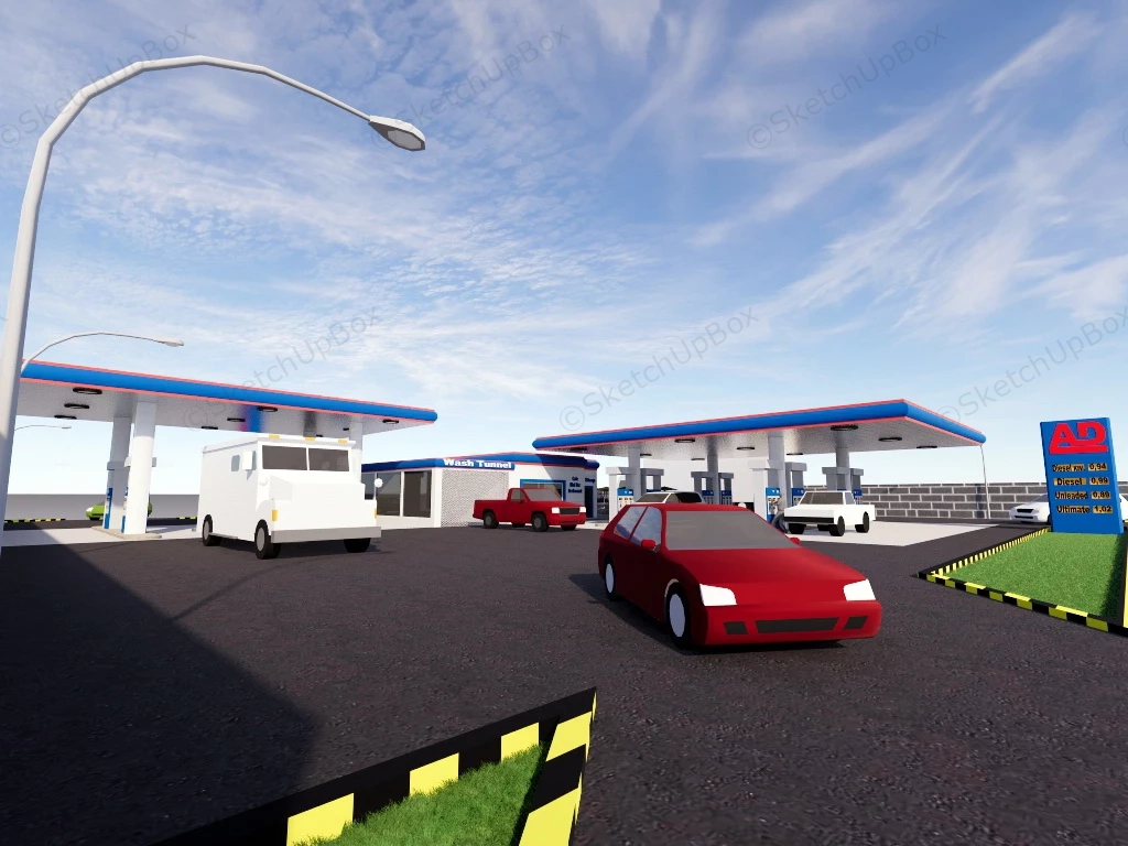 Gas Station With Car Wash sketchup model preview - SketchupBox