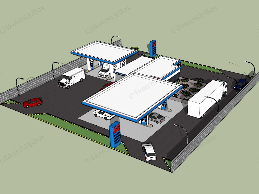 Gas Station With Car Wash sketchup model preview - SketchupBox