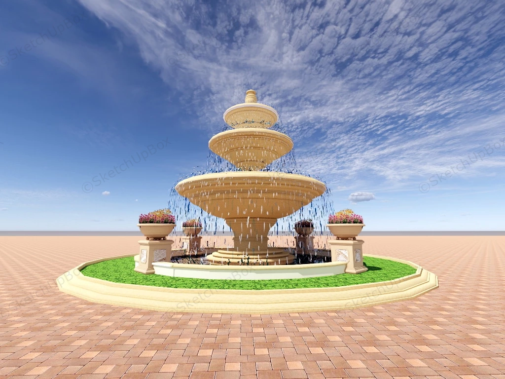 Large 3 Tier Fountain sketchup model preview - SketchupBox