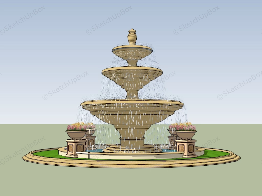 Large 3 Tier Fountain sketchup model preview - SketchupBox